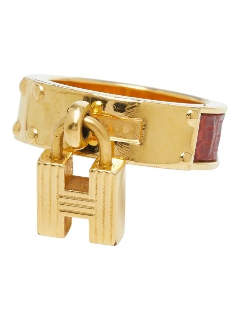 Hermes Kelly Scarf Ring Gold Plated Leather - Picture 3 of 6